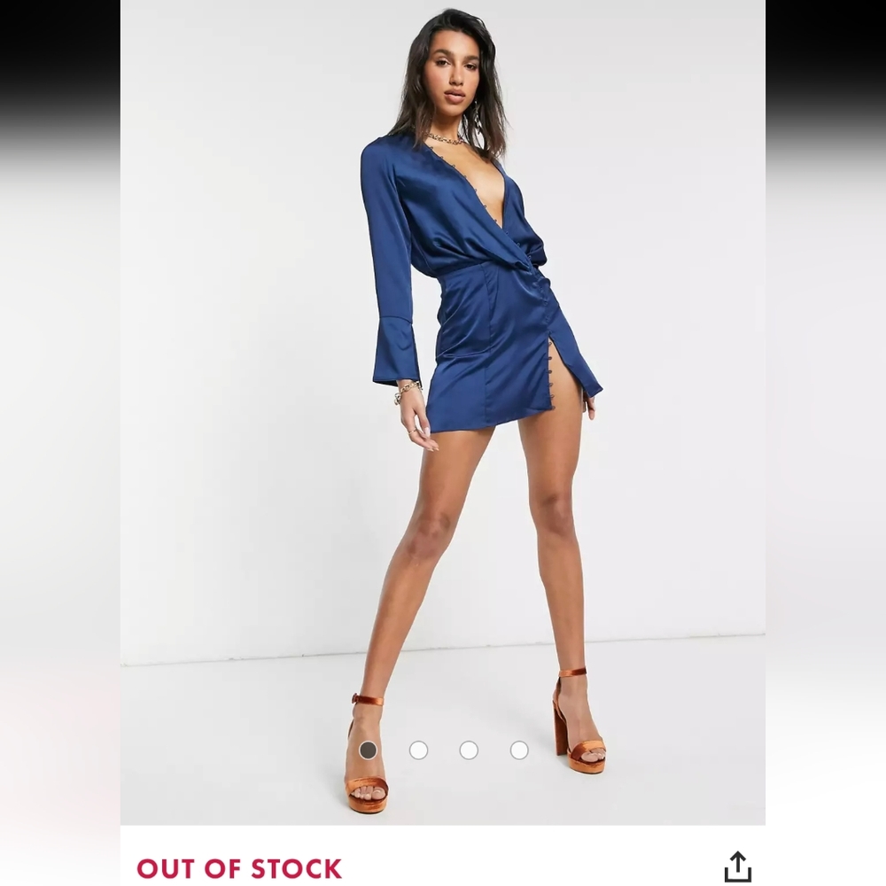ASOS DESIGN Satin bias cut drape mini dress with button detail size 4